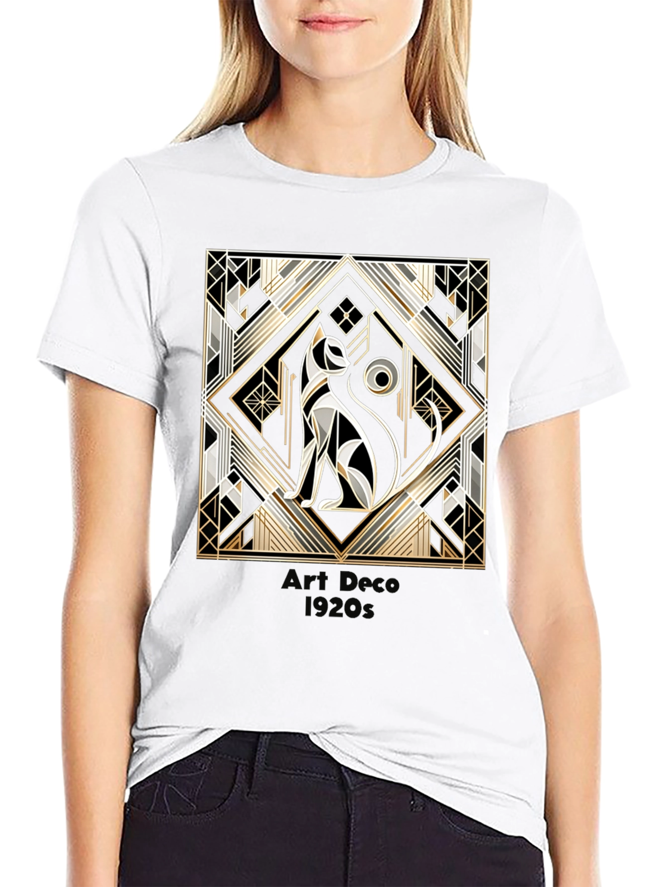 Art Deco 1920s Cat Graphic T-Shirt