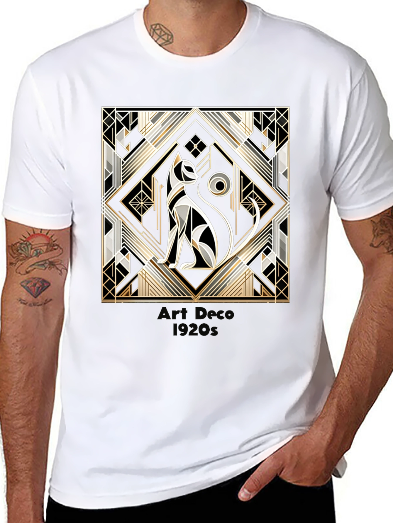 Art Deco 1920s Cat Graphic T-Shirt