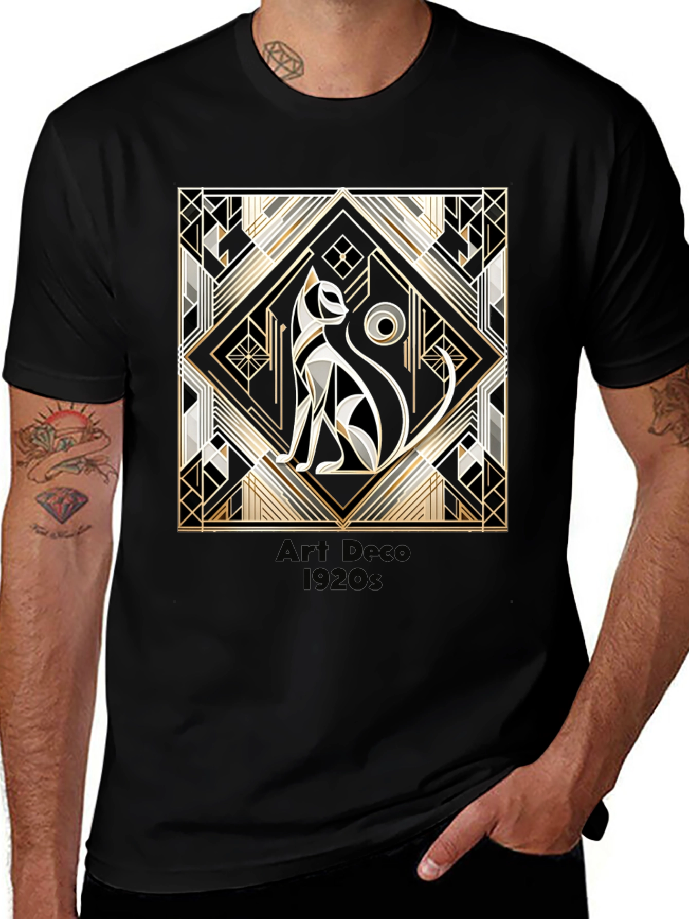 Art Deco 1920s Cat Graphic T-Shirt