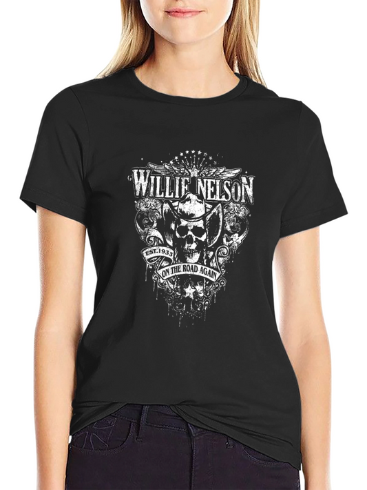 Willie Nelson On The Road Again Black T-Shirt