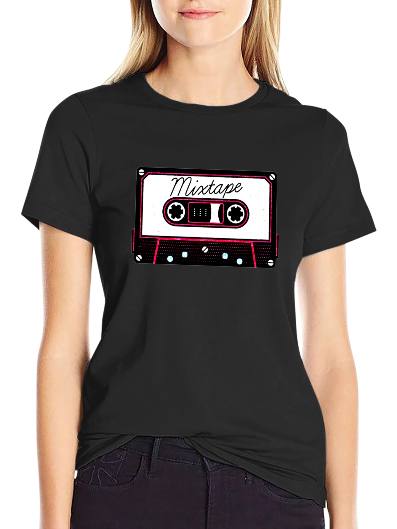 Retro Mixtape Graphic Tee - Cool Black T-Shirt