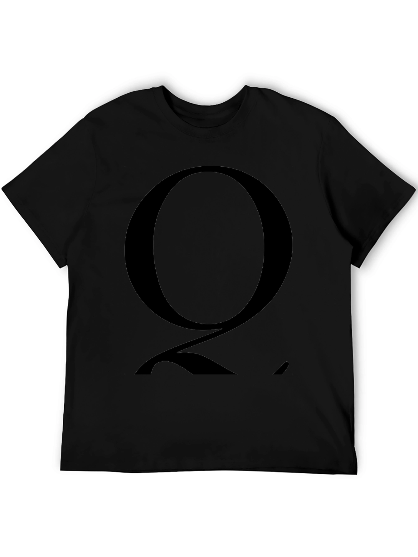 Mens Black T-Shirt with Bold Letter Q Graphic