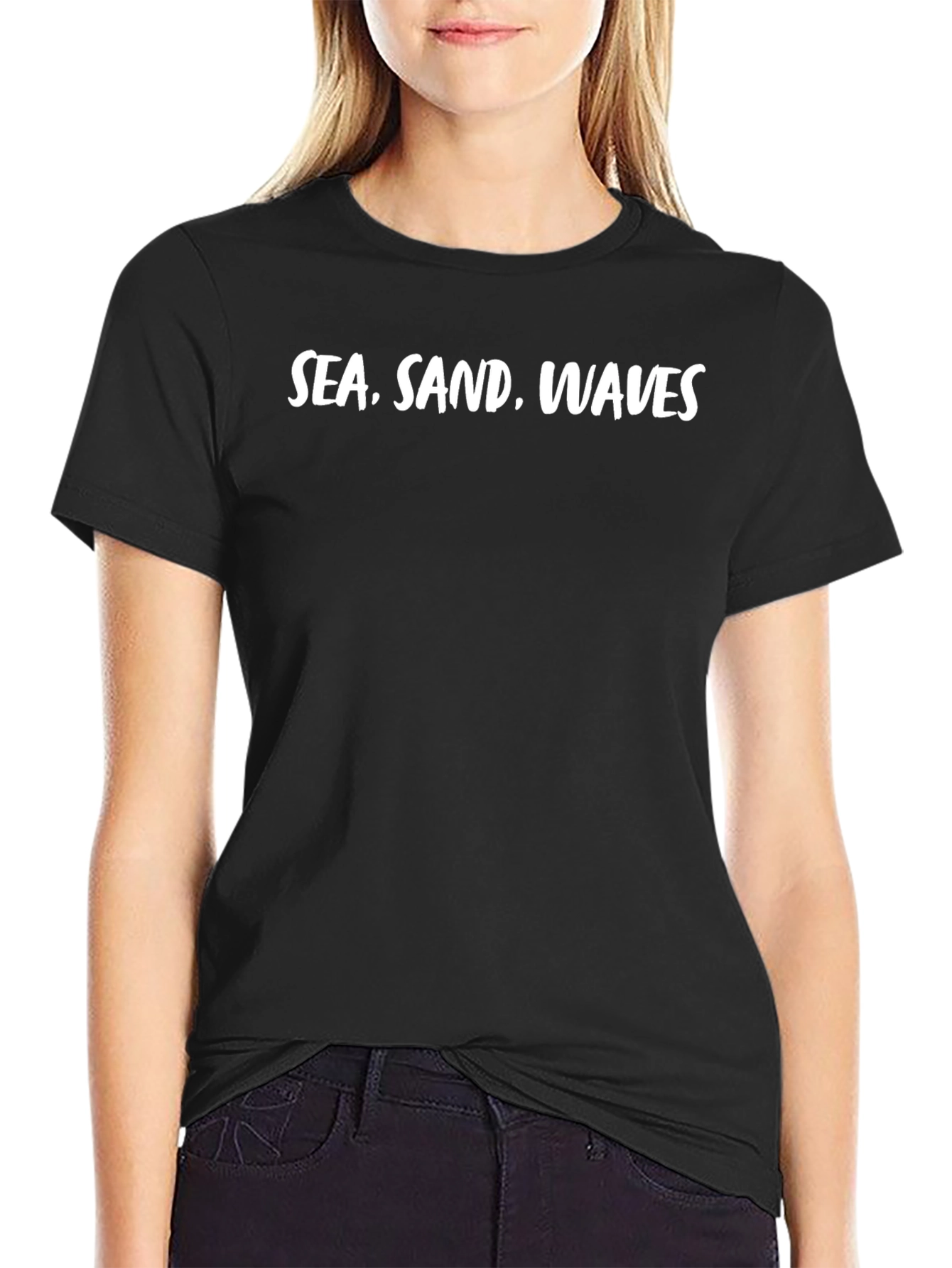 Sea Sand Waves Graphic Black T-Shirt