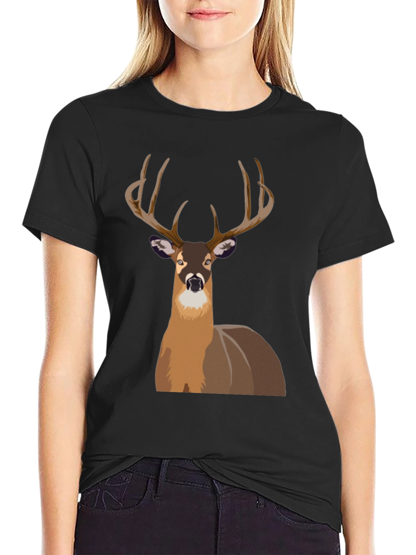 Deer Graphic Print Black T-Shirt