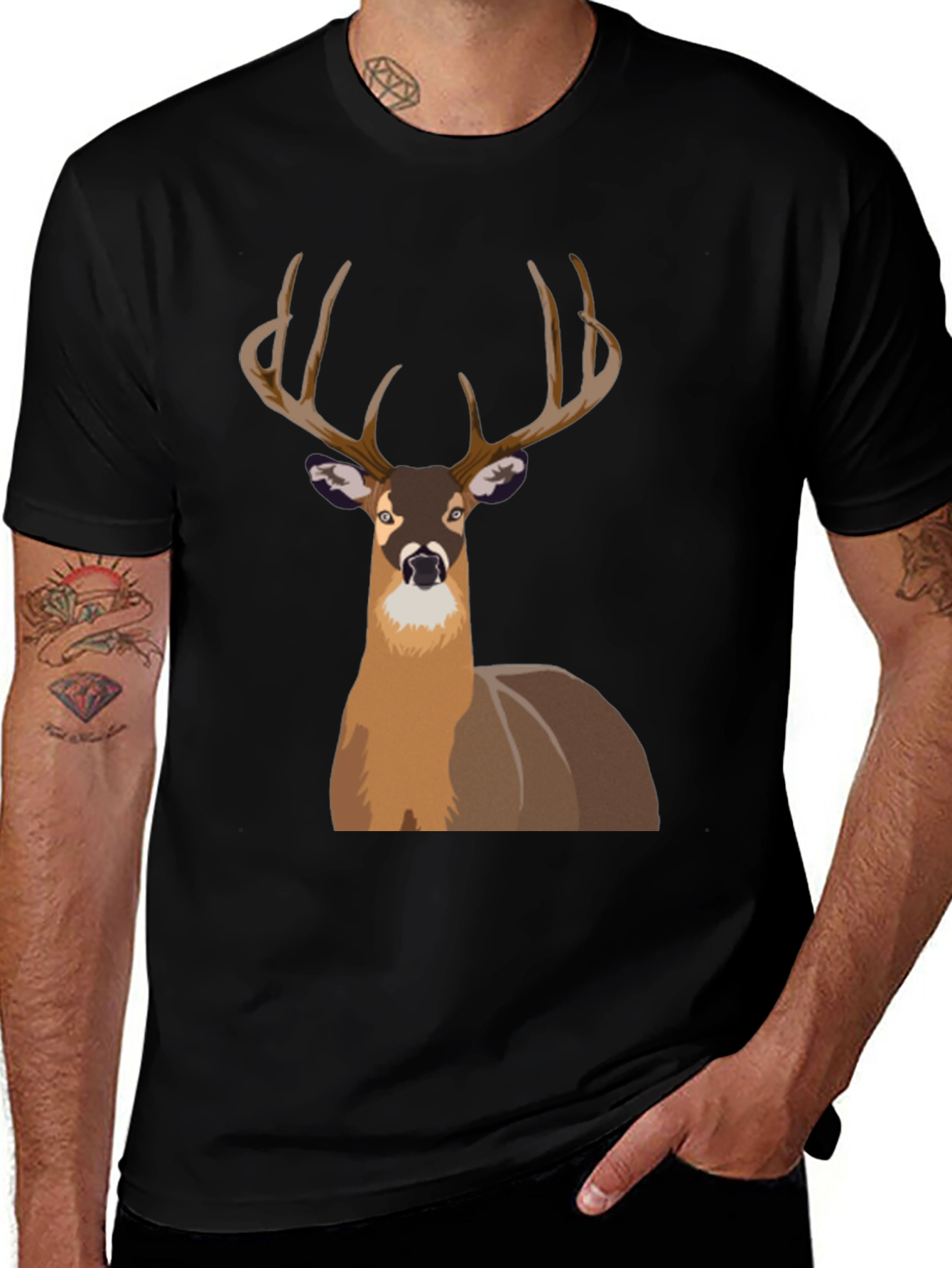 Deer Graphic Print Black T-Shirt