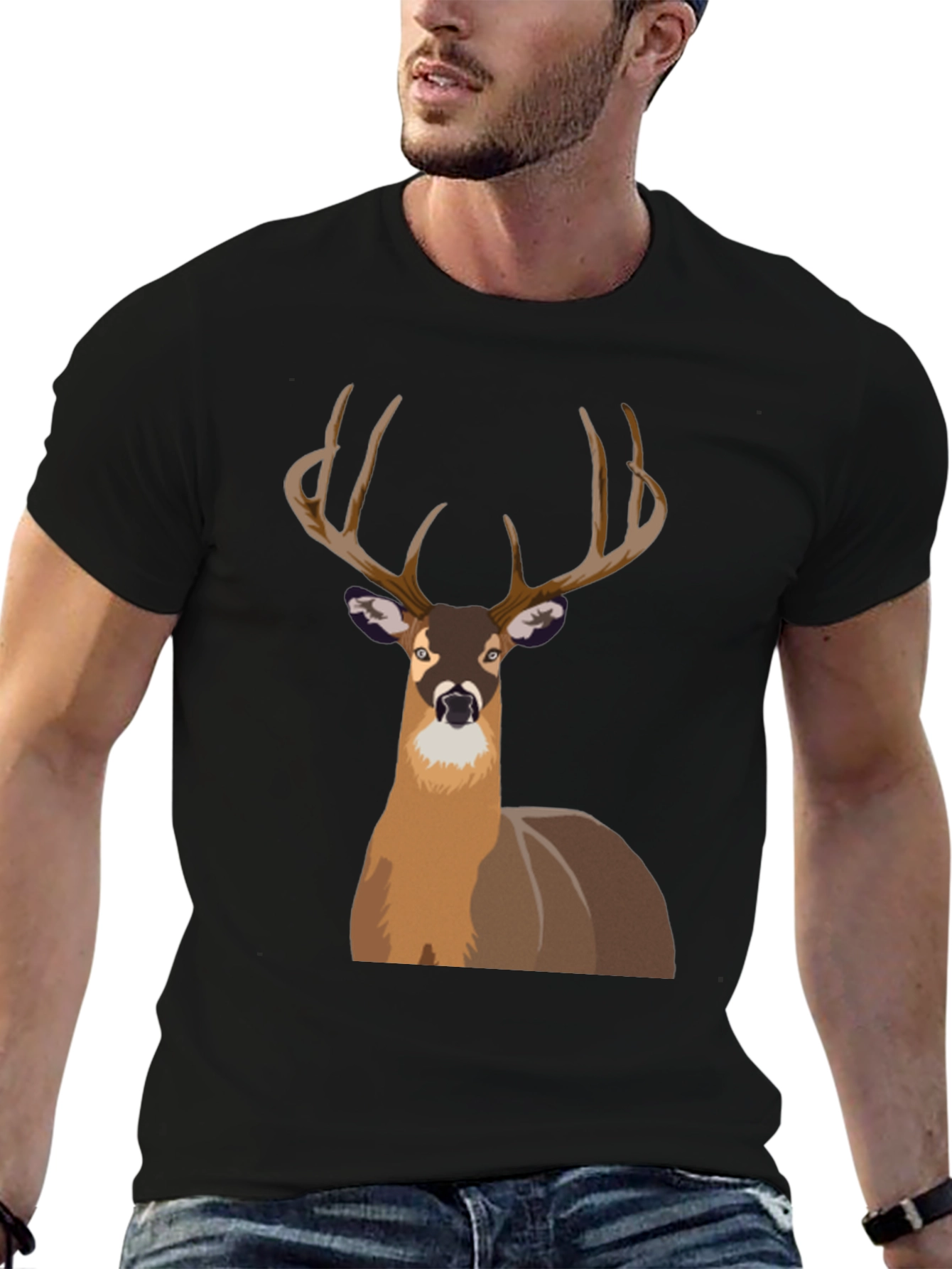 Deer Graphic Print Black T-Shirt