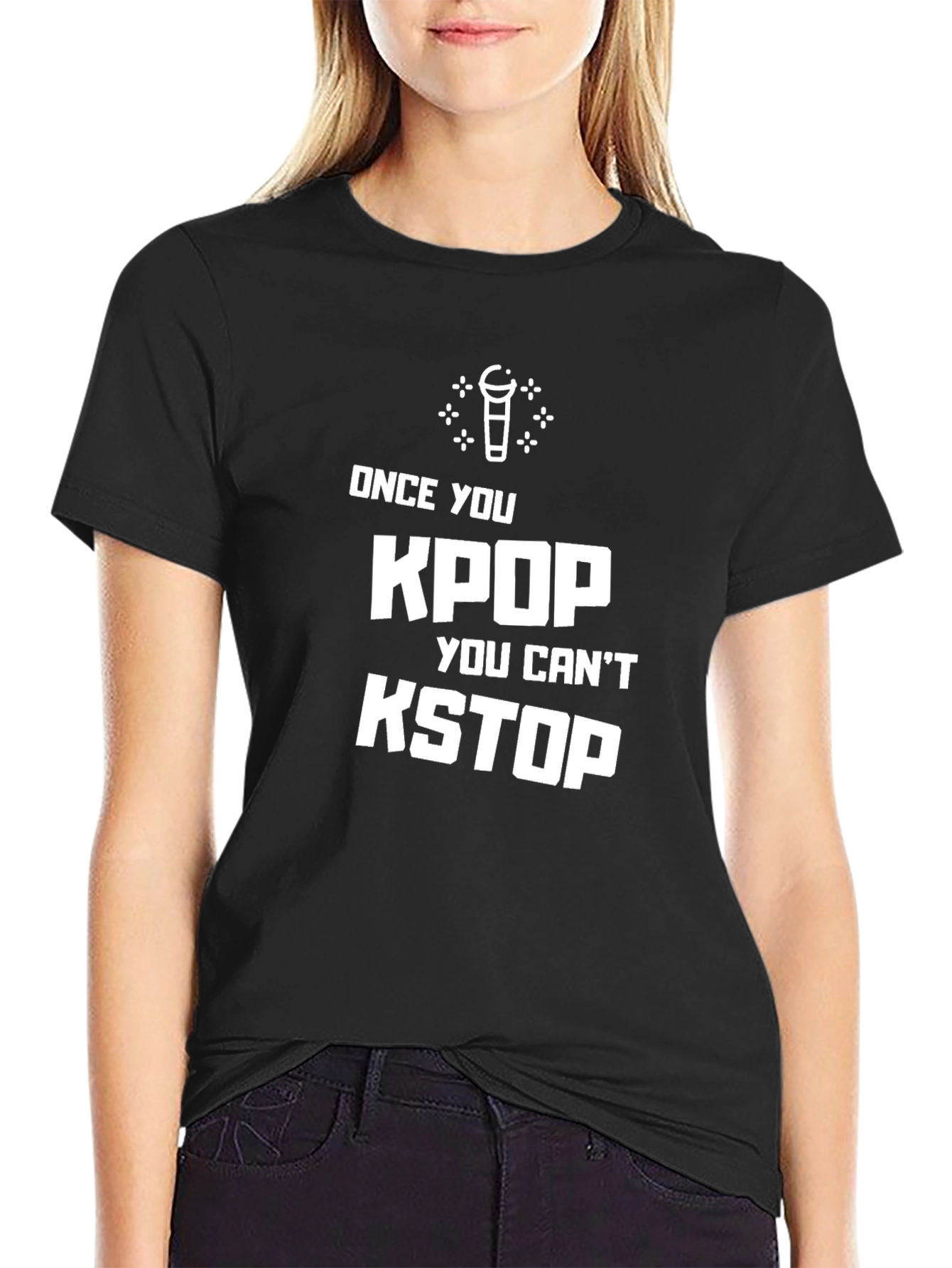 KPOP KSTOP Black Graphic Tee Shirt