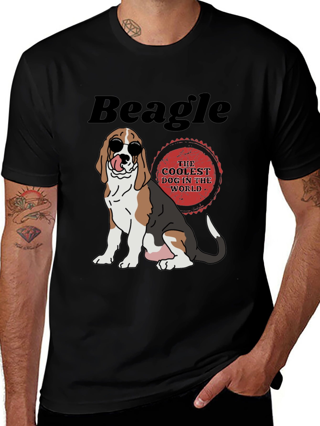Cool Beagle Dog Graphic Tee - Black
