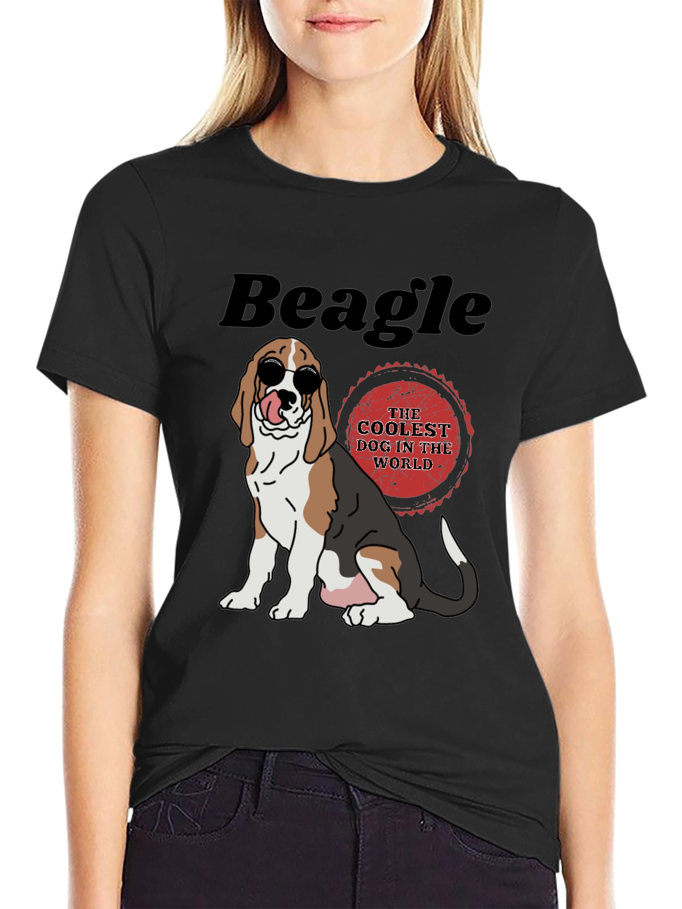 Cool Beagle Dog Graphic Tee - Black