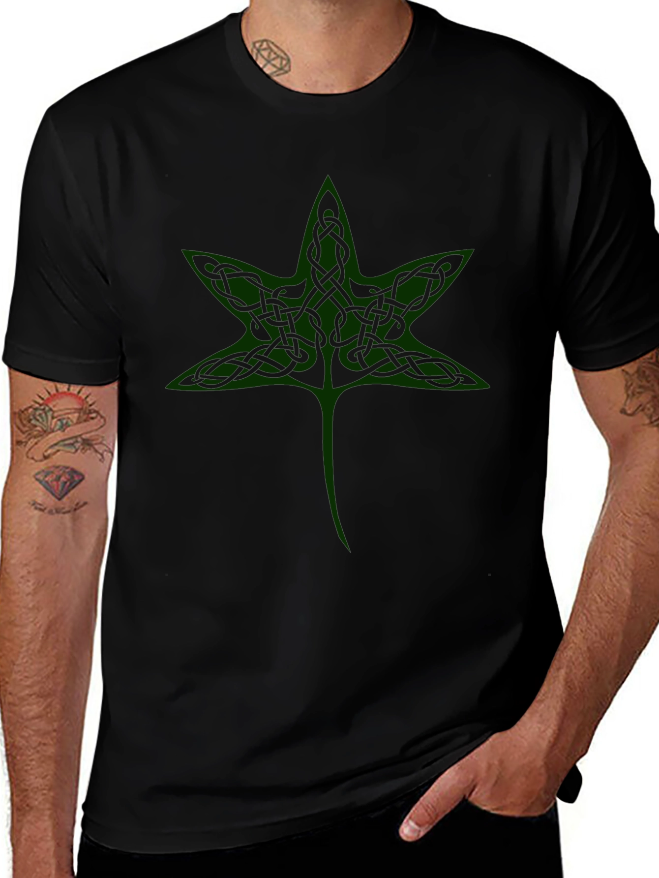 Celtic Knot Leaf Black T-Shirt