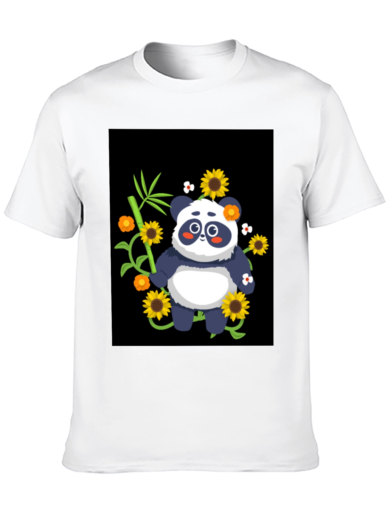 Panda & Sunflower Graphic Black T-Shirt