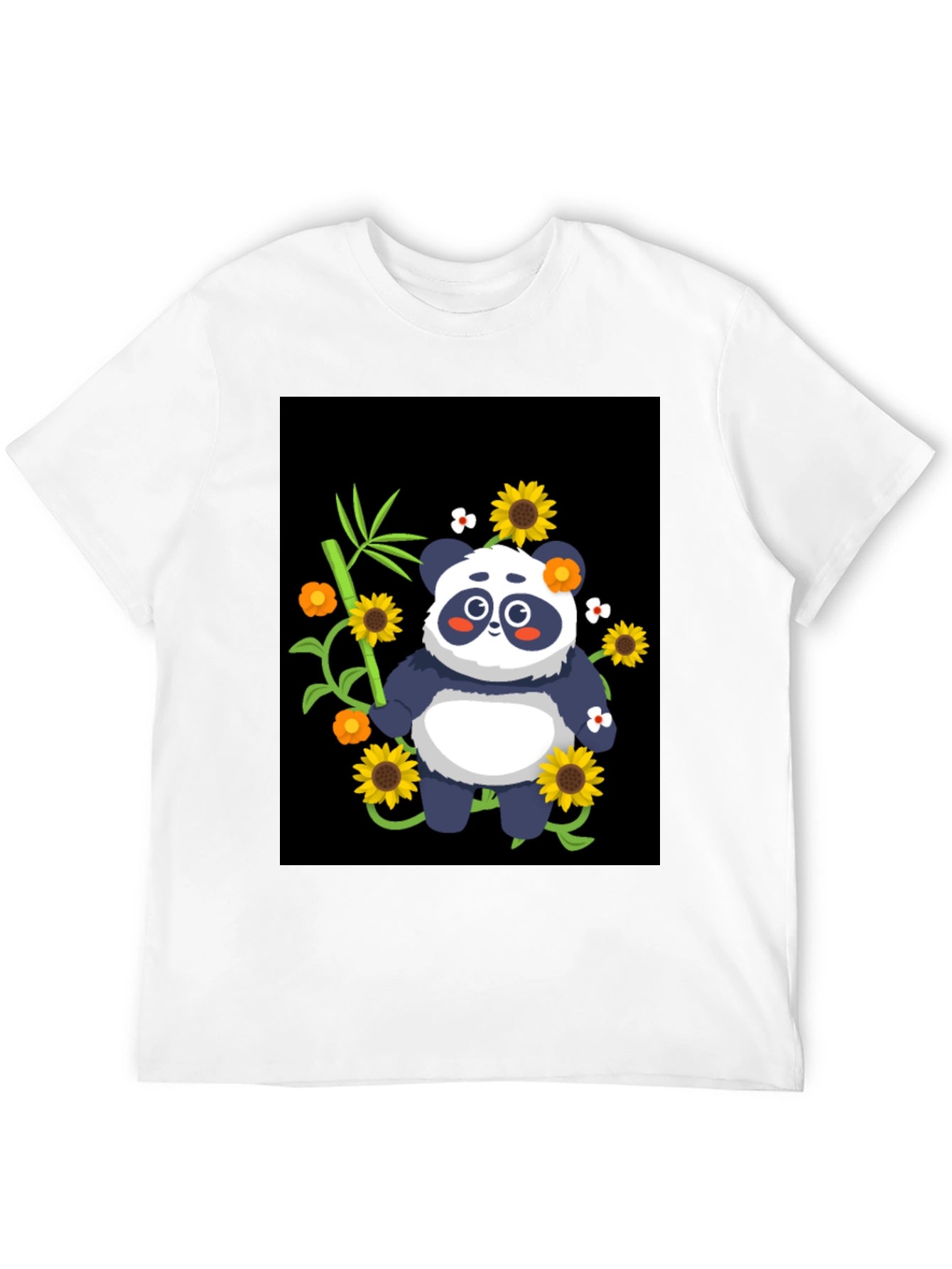 Panda & Sunflower Graphic Black T-Shirt