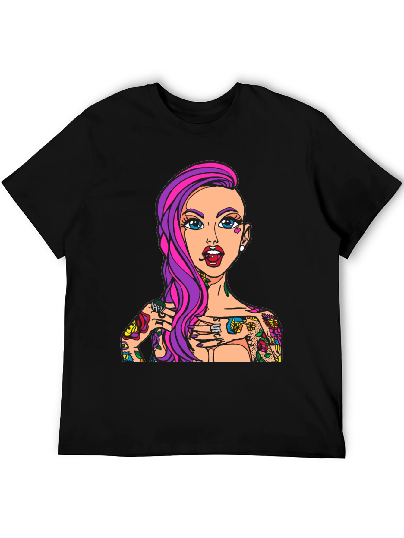 Tattooed Girl Graphic Print Black T-Shirt