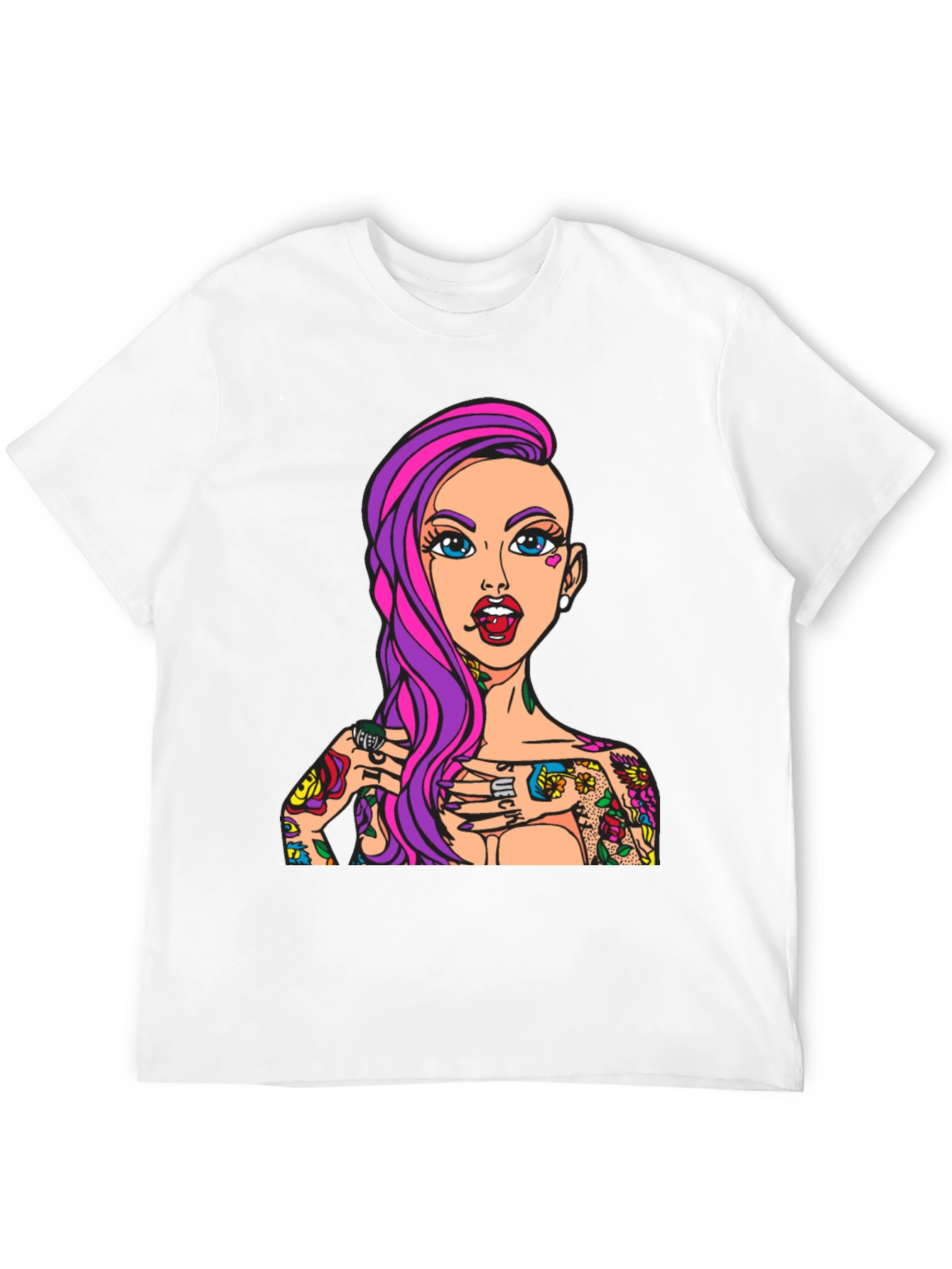 Tattooed Girl Graphic Print Black T-Shirt