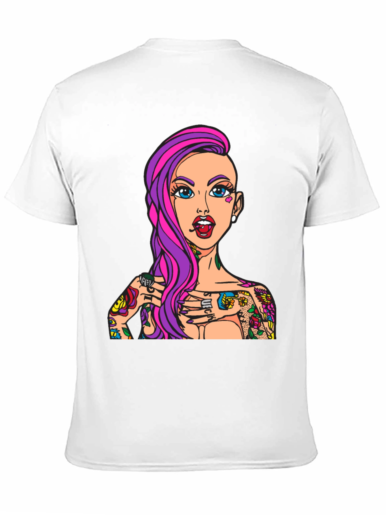 Tattooed Girl Graphic Print Black T-Shirt