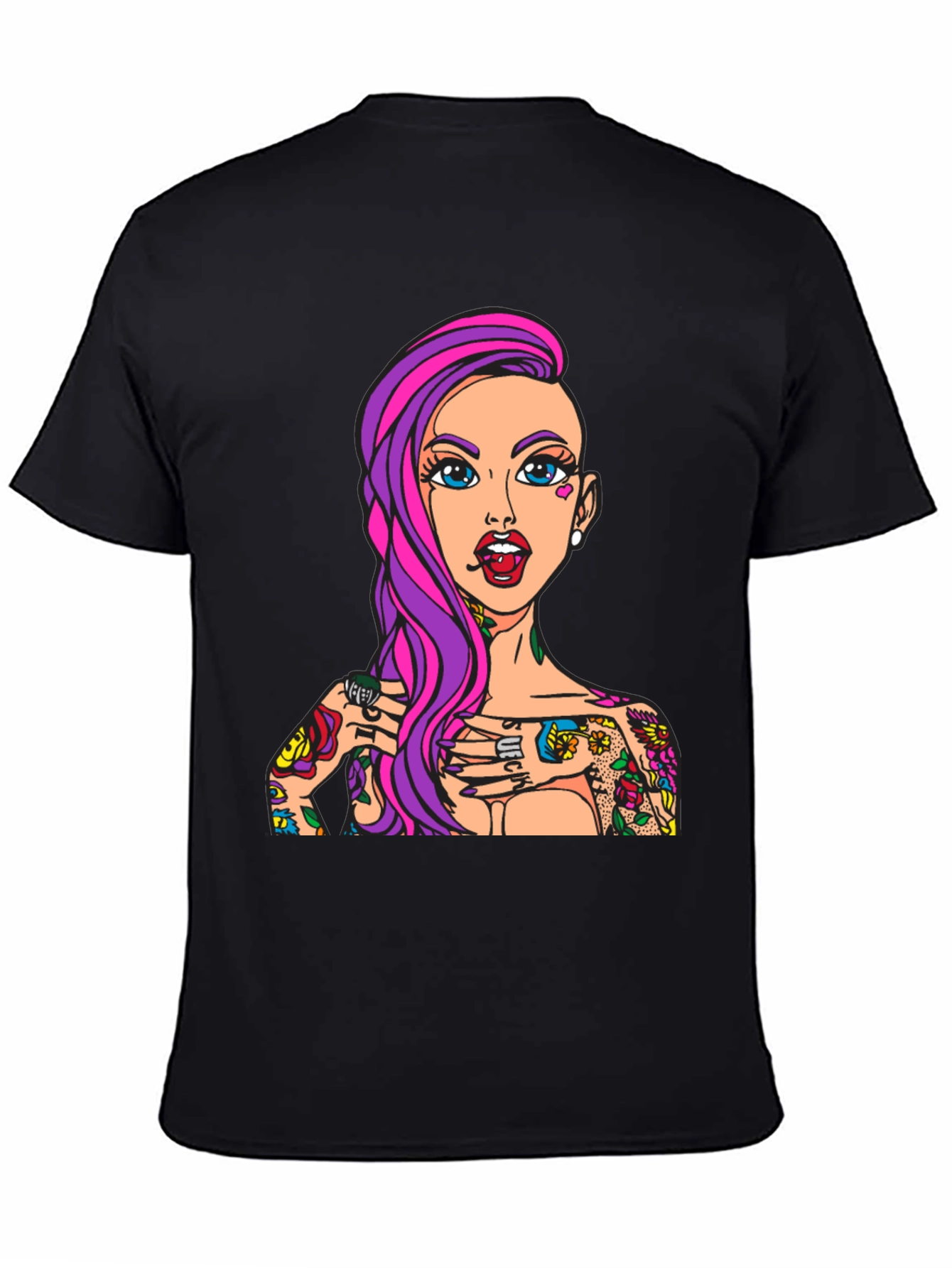 Tattooed Girl Graphic Print Black T-Shirt