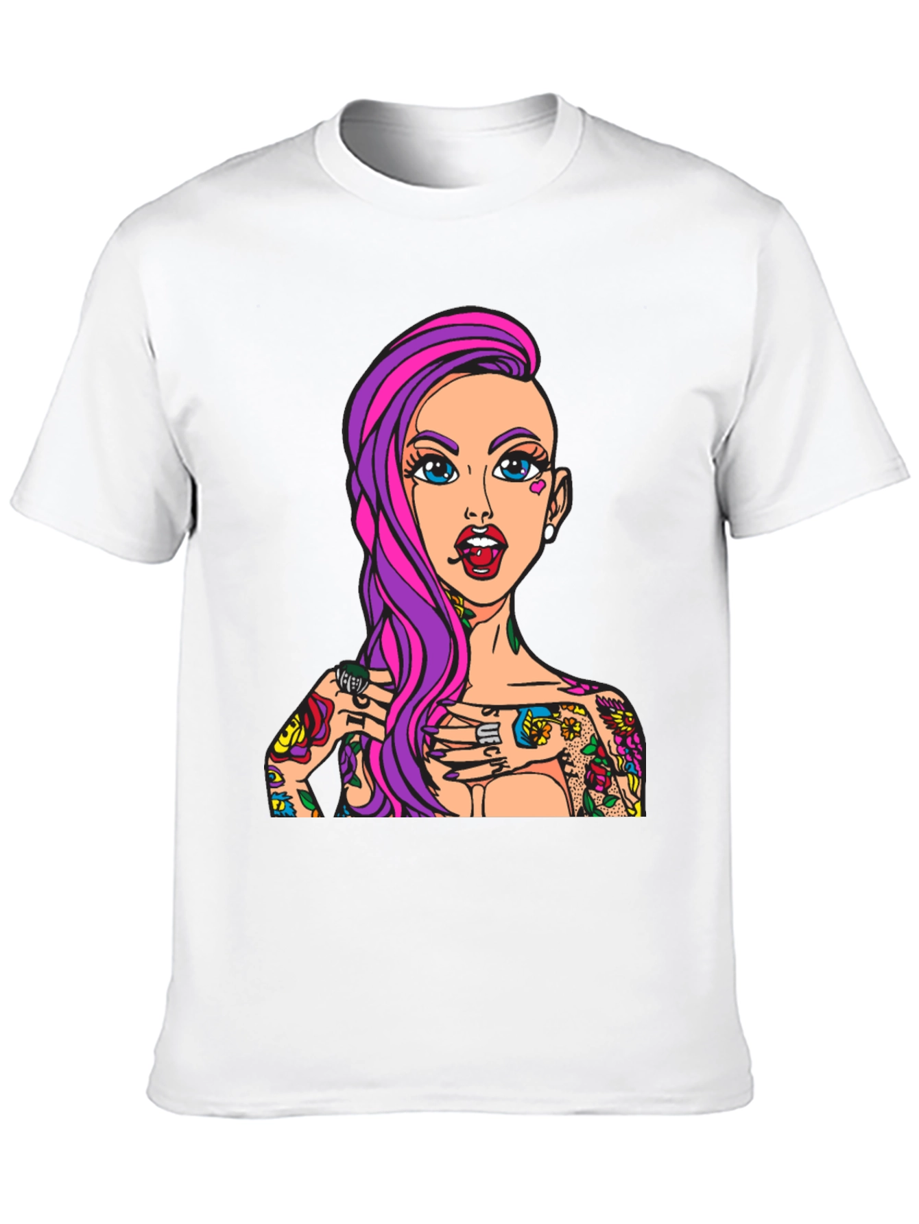 Tattooed Girl Graphic Print Black T-Shirt