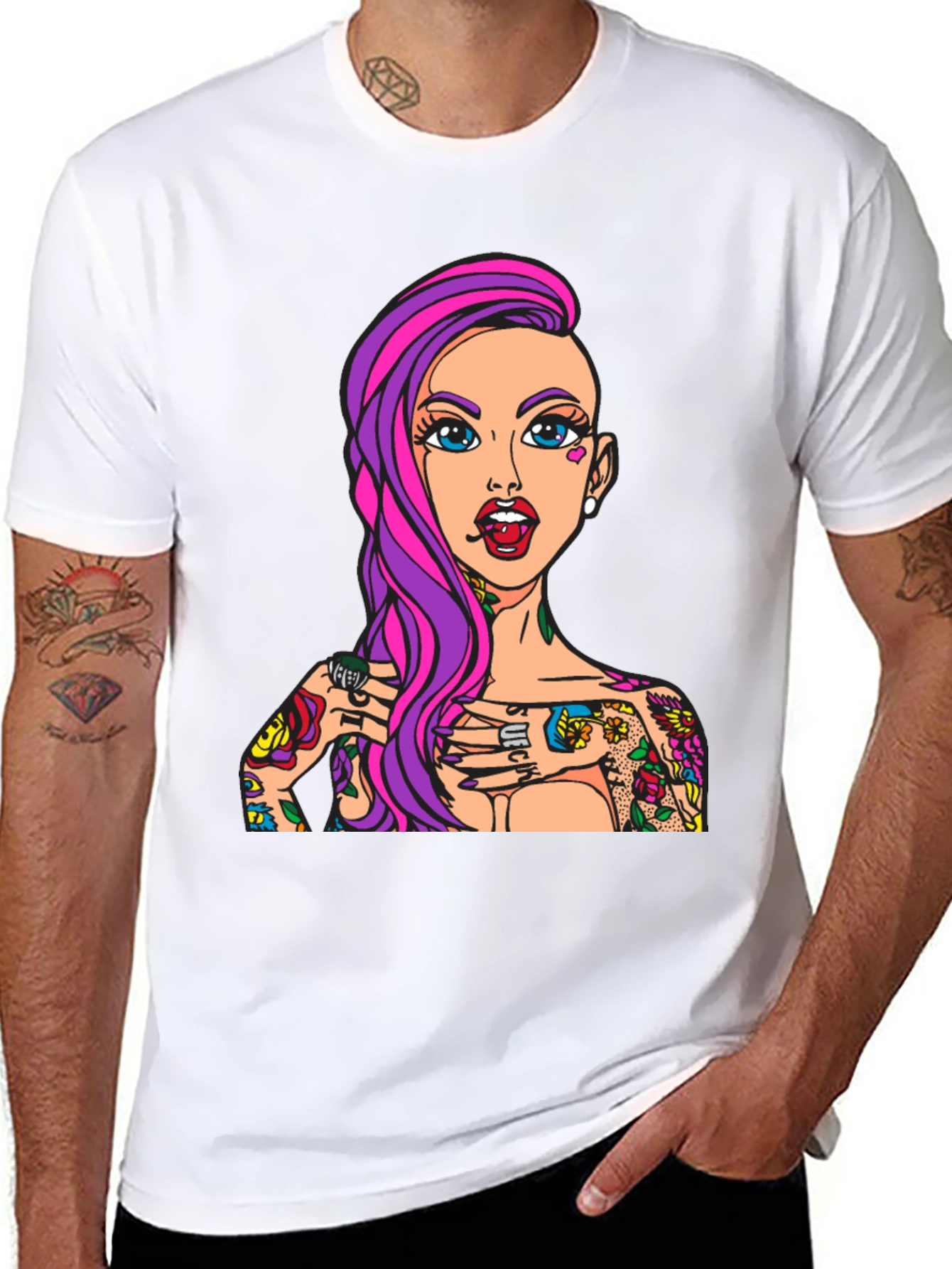 Tattooed Girl Graphic Print Black T-Shirt