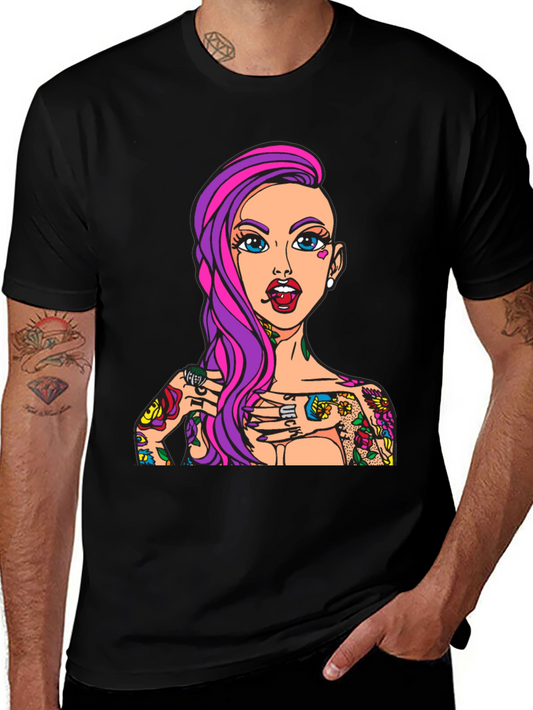 Tattooed Girl Graphic Print Black T-Shirt