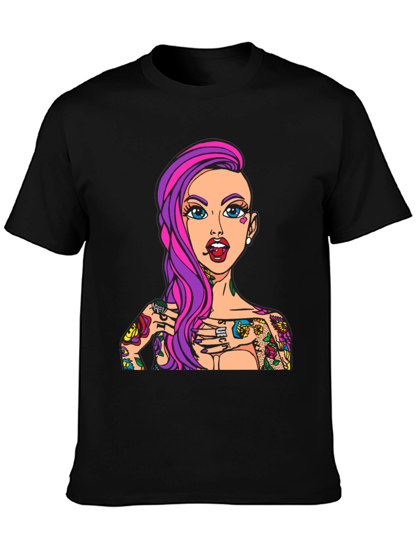 Tattooed Girl Graphic Print Black T-Shirt