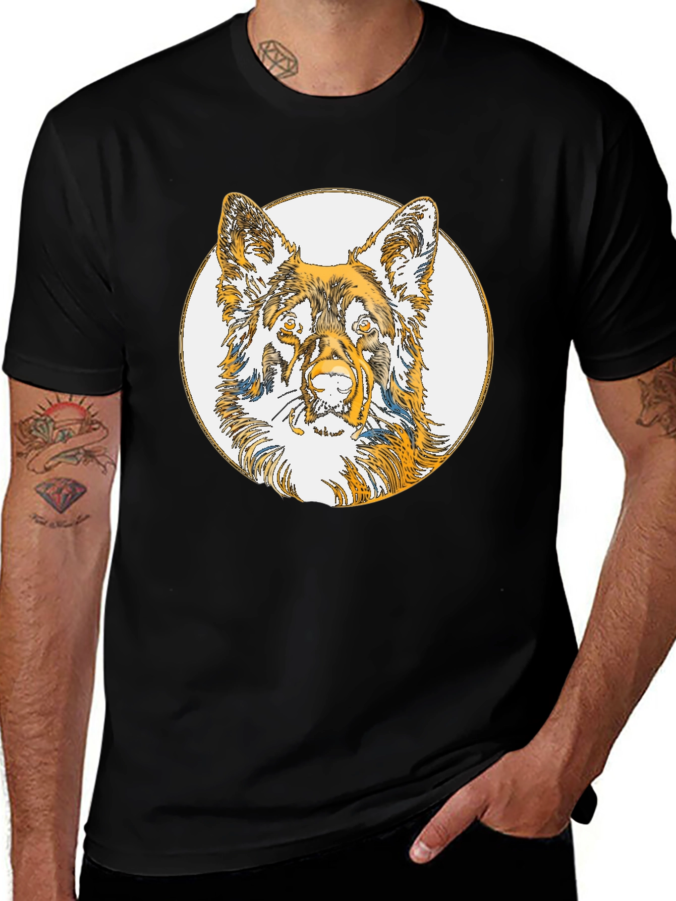 Dog Sketch Tee - Black Cotton Blend