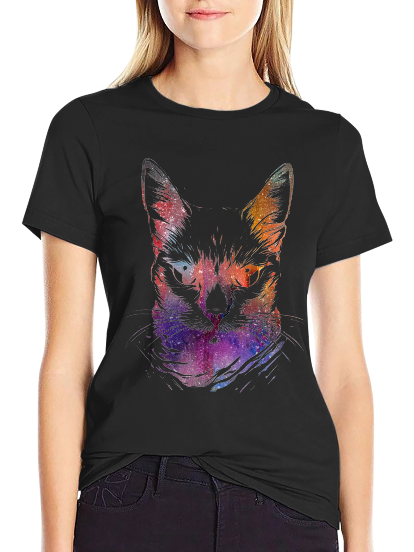 Cosmic Cat Graphic Tee - Black