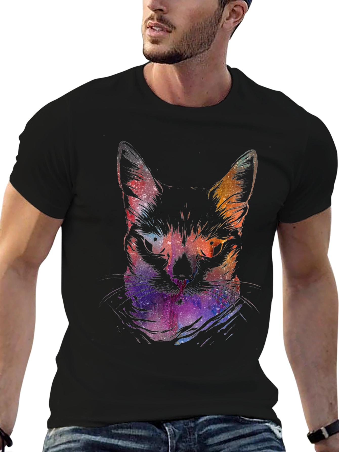 Cosmic Cat Graphic Tee - Black