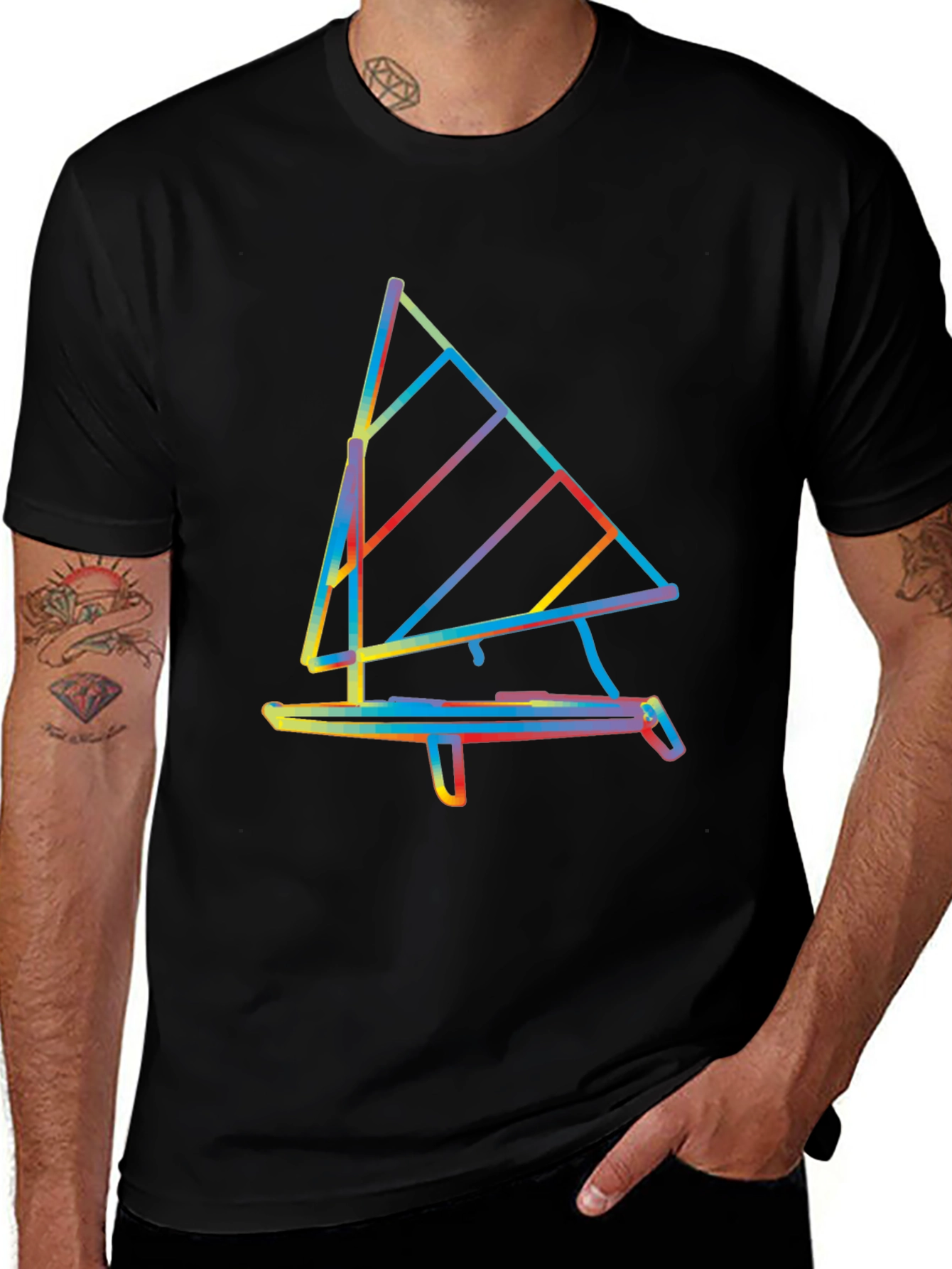 Abstract Windsurf Graphic Tee - Stylish Black T-Shirt
