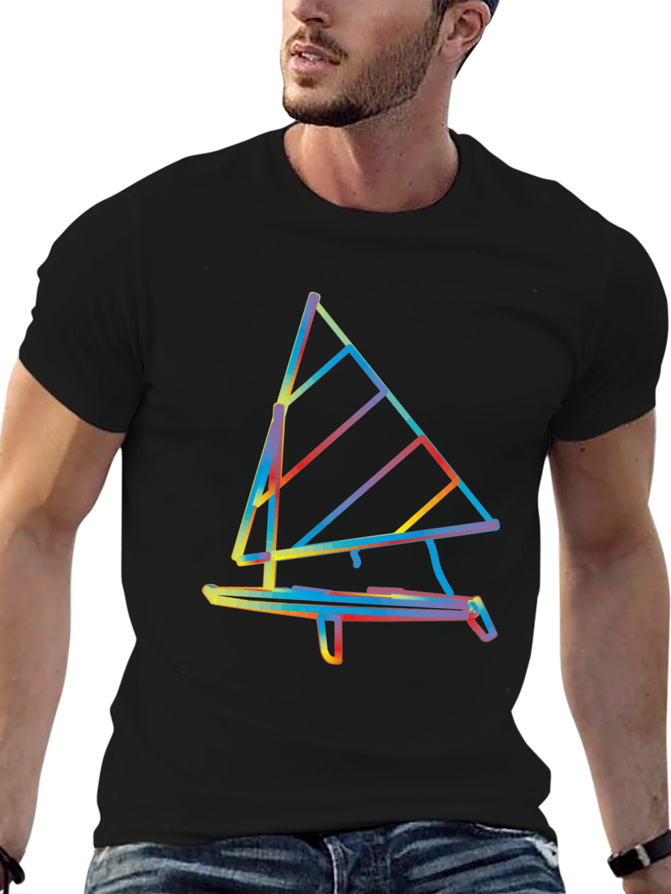 Abstract Windsurf Graphic Tee - Stylish Black T-Shirt