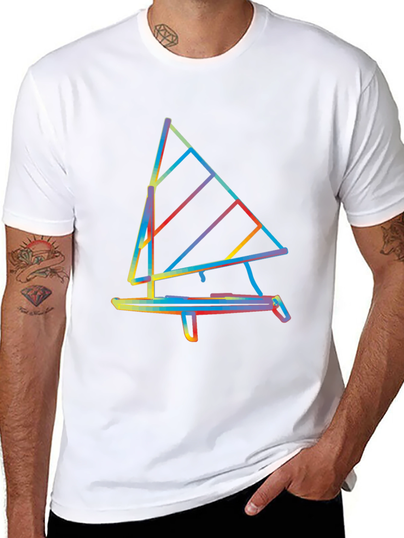 Abstract Windsurf Graphic Tee - Stylish Black T-Shirt