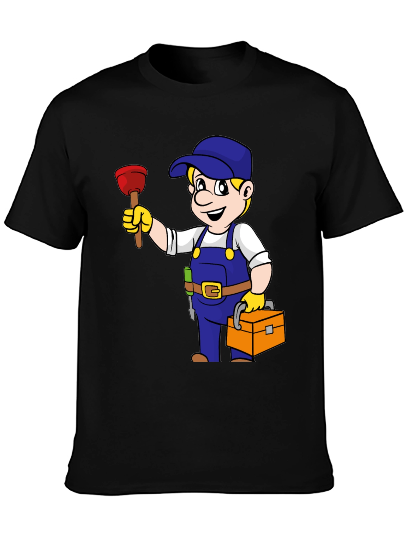 Plumber Cartoon Graphic Black T-Shirt