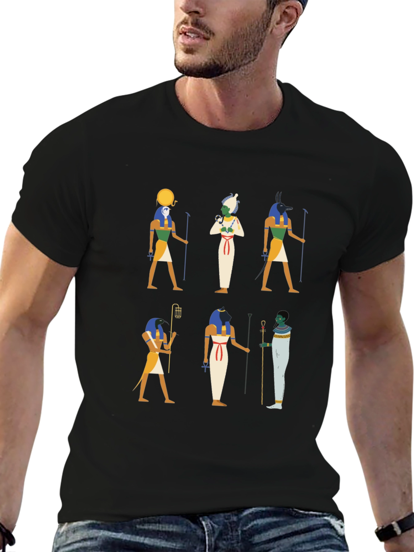 Egyptian Gods Graphic Print Black Tee