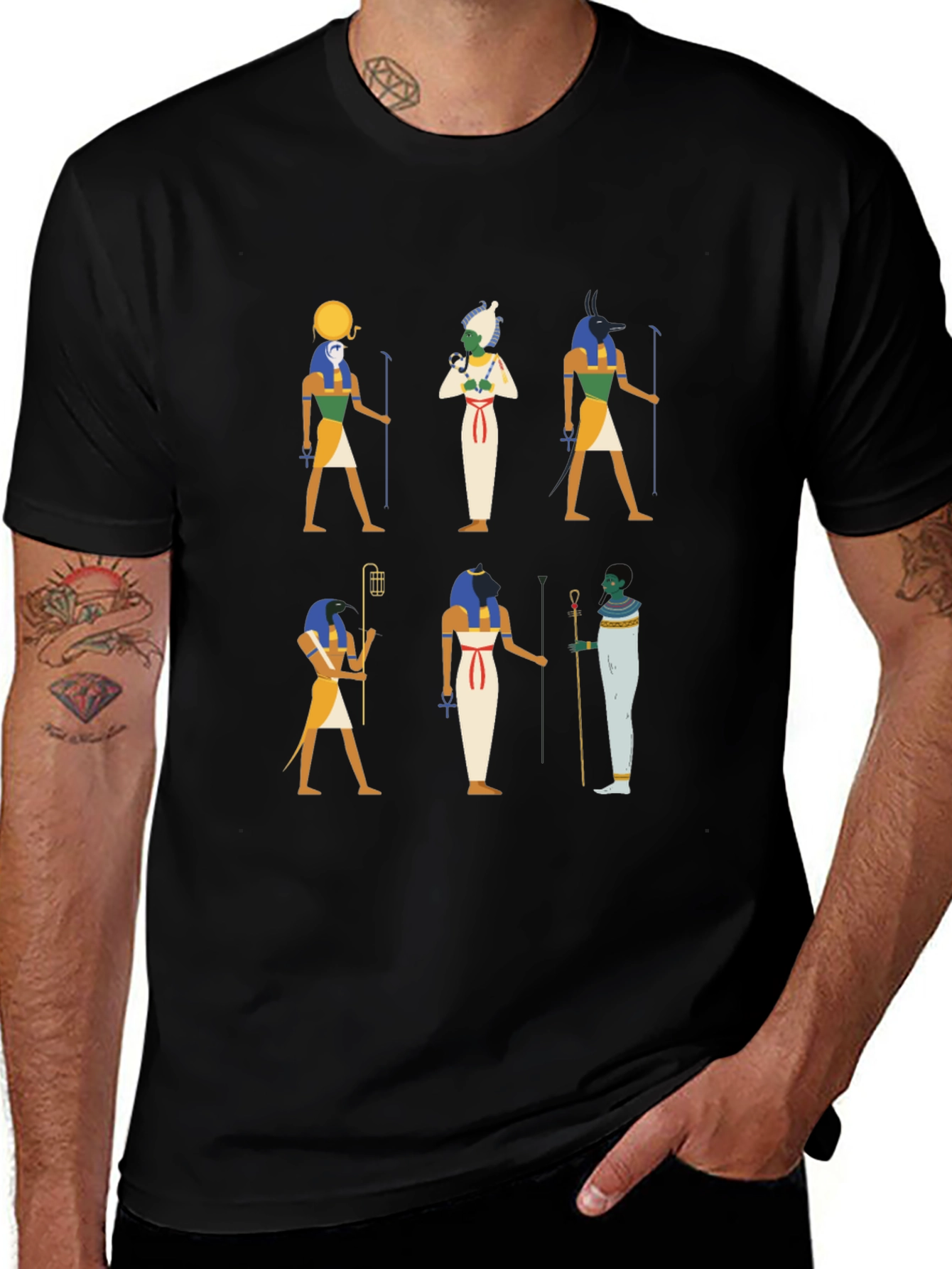 Egyptian Gods Graphic Print Black Tee