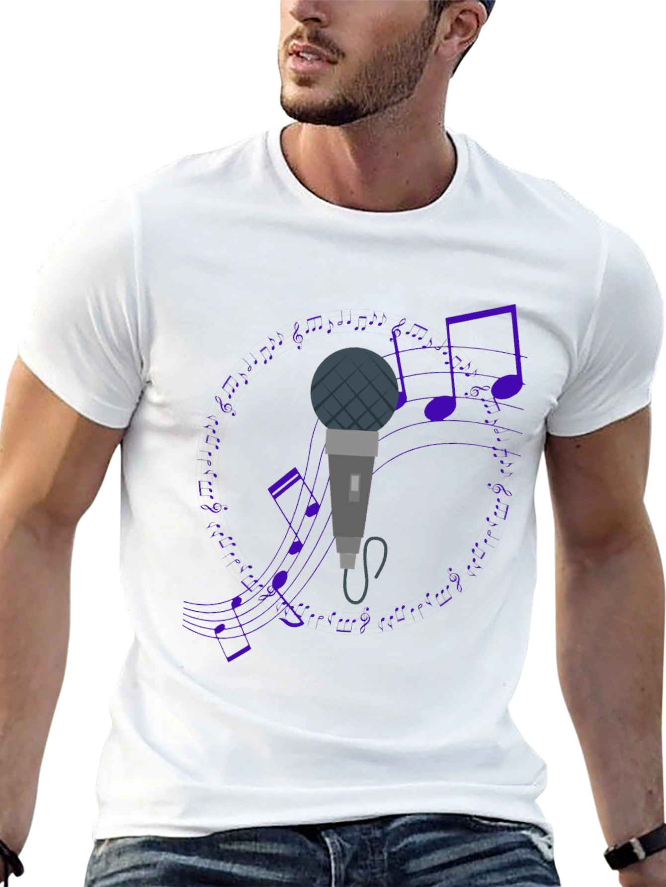 Microphone and Music Notes Black T-Shirt