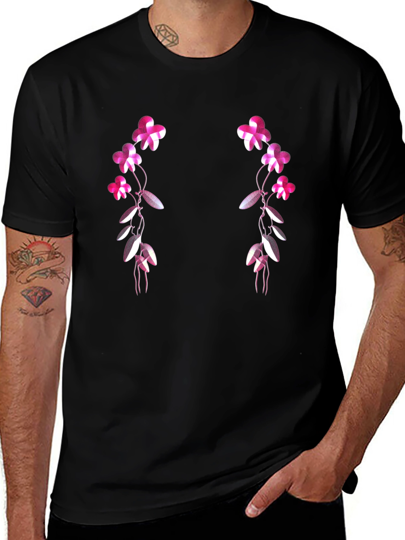 Floral Vines Graphic T-Shirt - Black