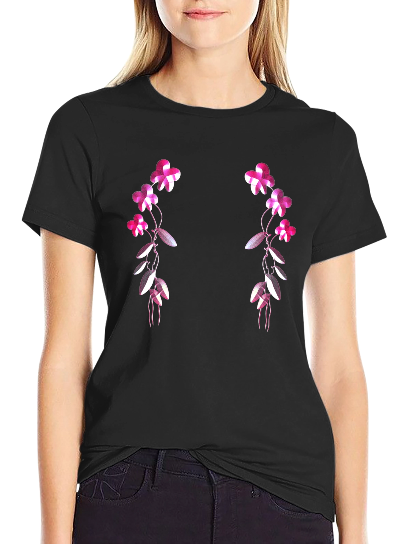 Floral Vines Graphic T-Shirt - Black