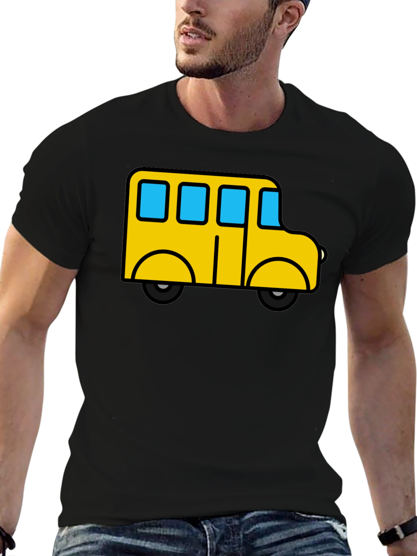 Cartoon School Bus Black T-Shirt