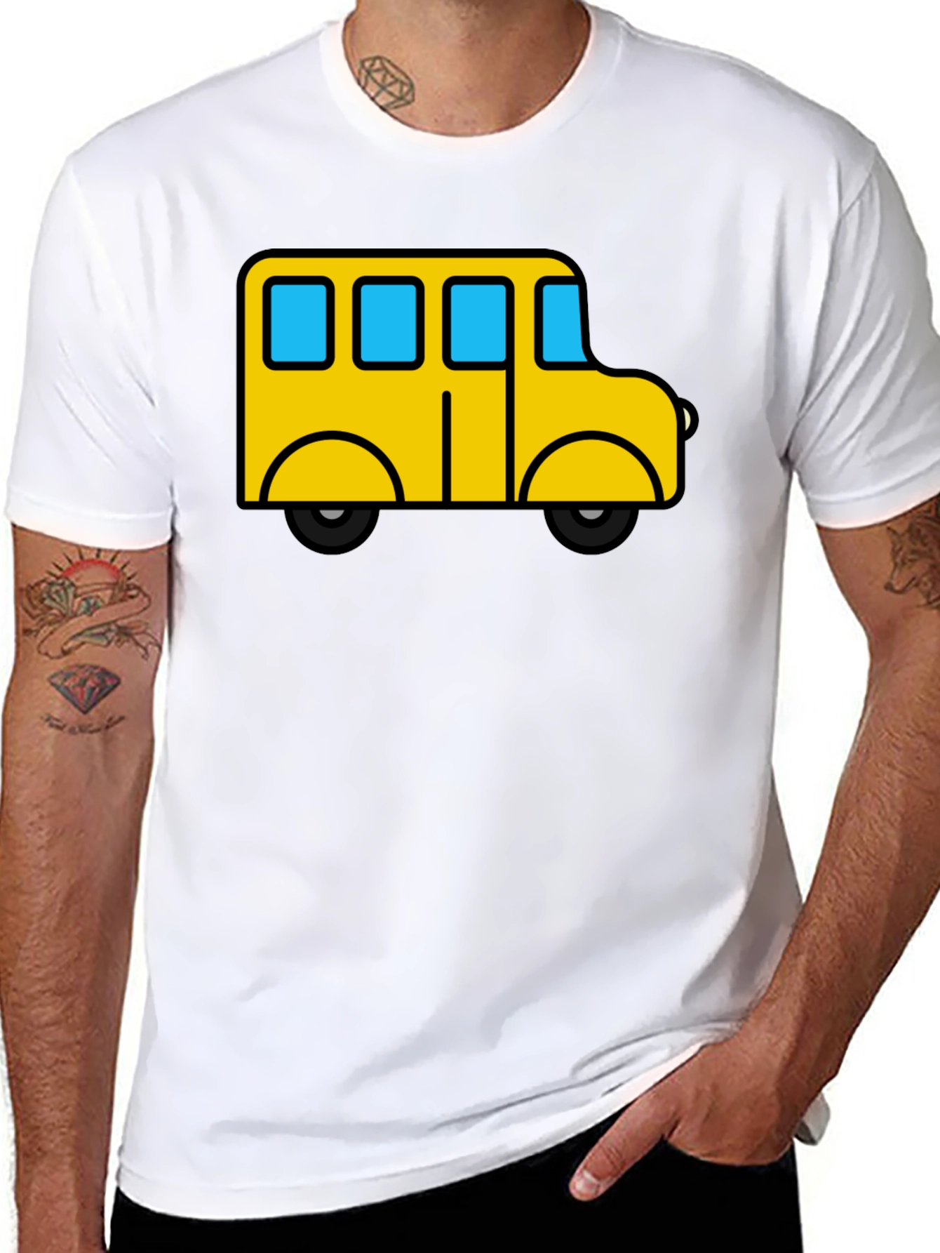 Cartoon School Bus Black T-Shirt
