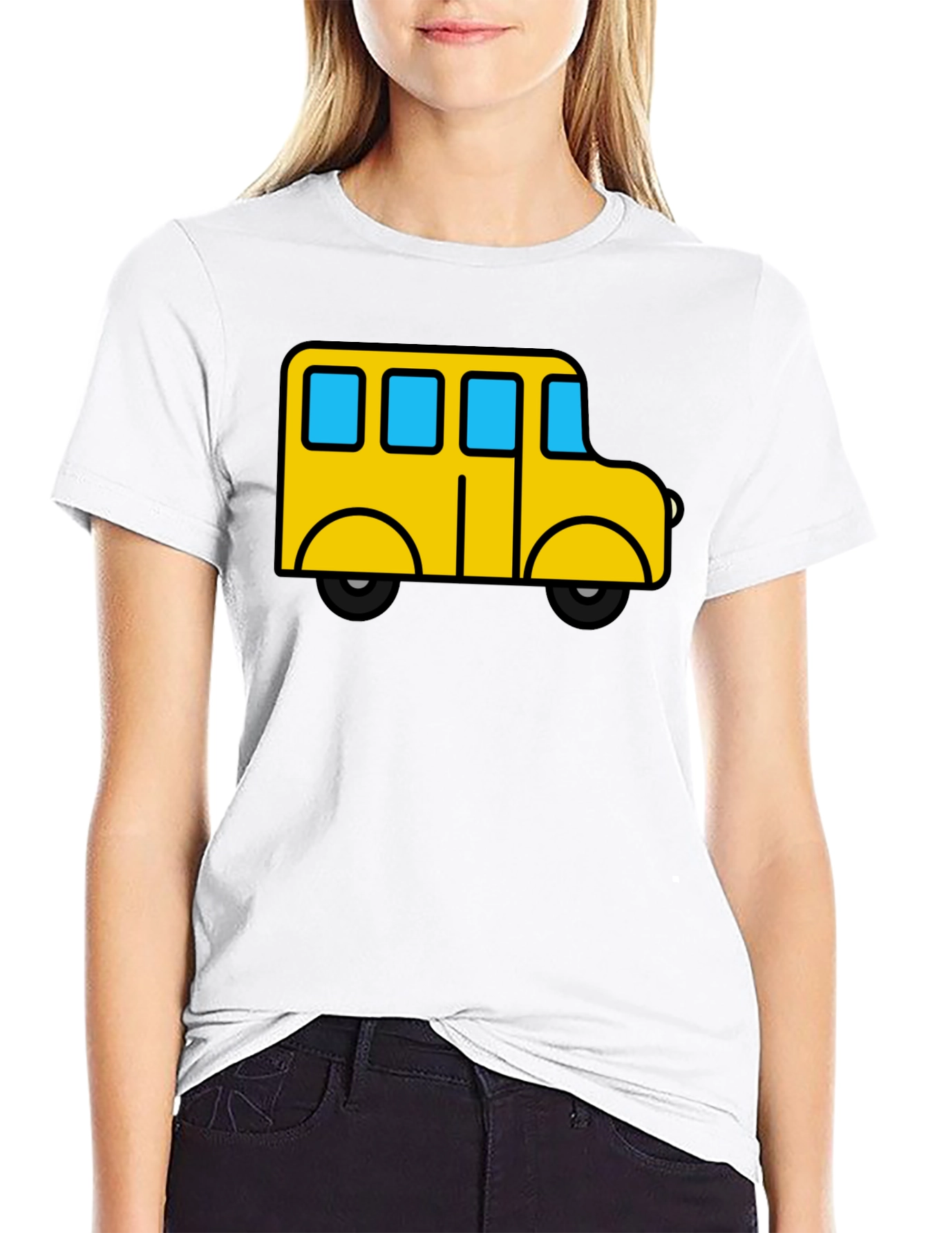 Cartoon School Bus Black T-Shirt