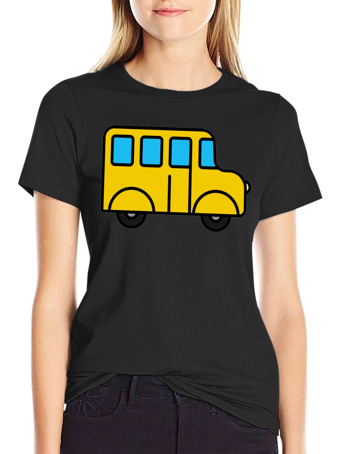 Cartoon School Bus Black T-Shirt