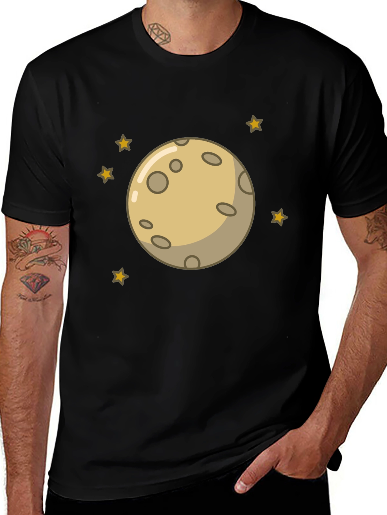 Moon and Stars Graphic Black T-Shirt