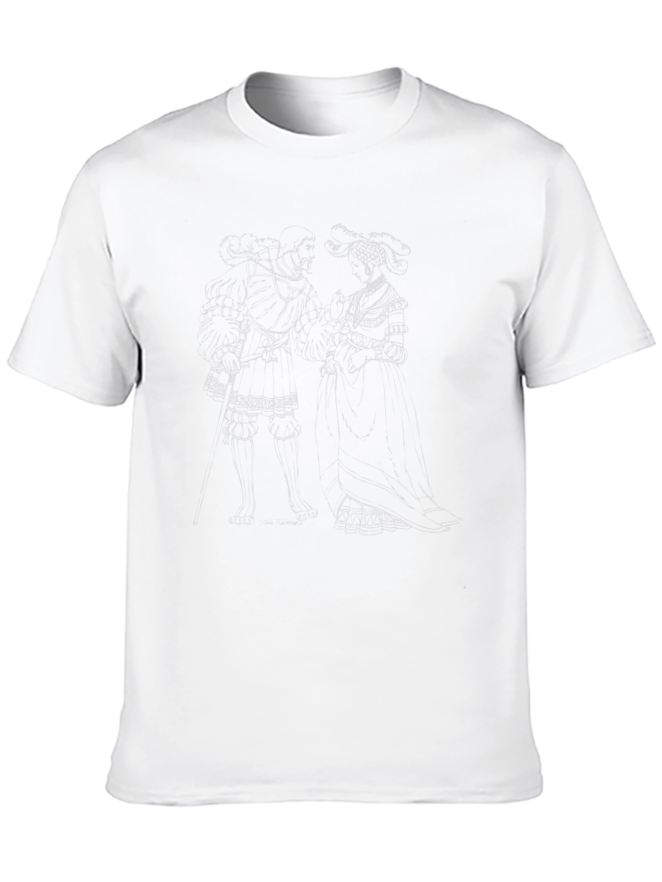 Elegant Black T-Shirt with Historical Couple Design