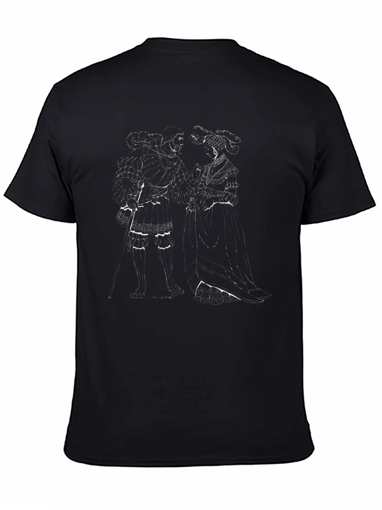 Elegant Black T-Shirt with Historical Couple Design