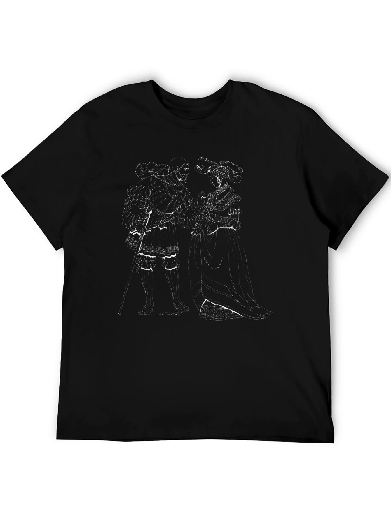 Elegant Black T-Shirt with Historical Couple Design