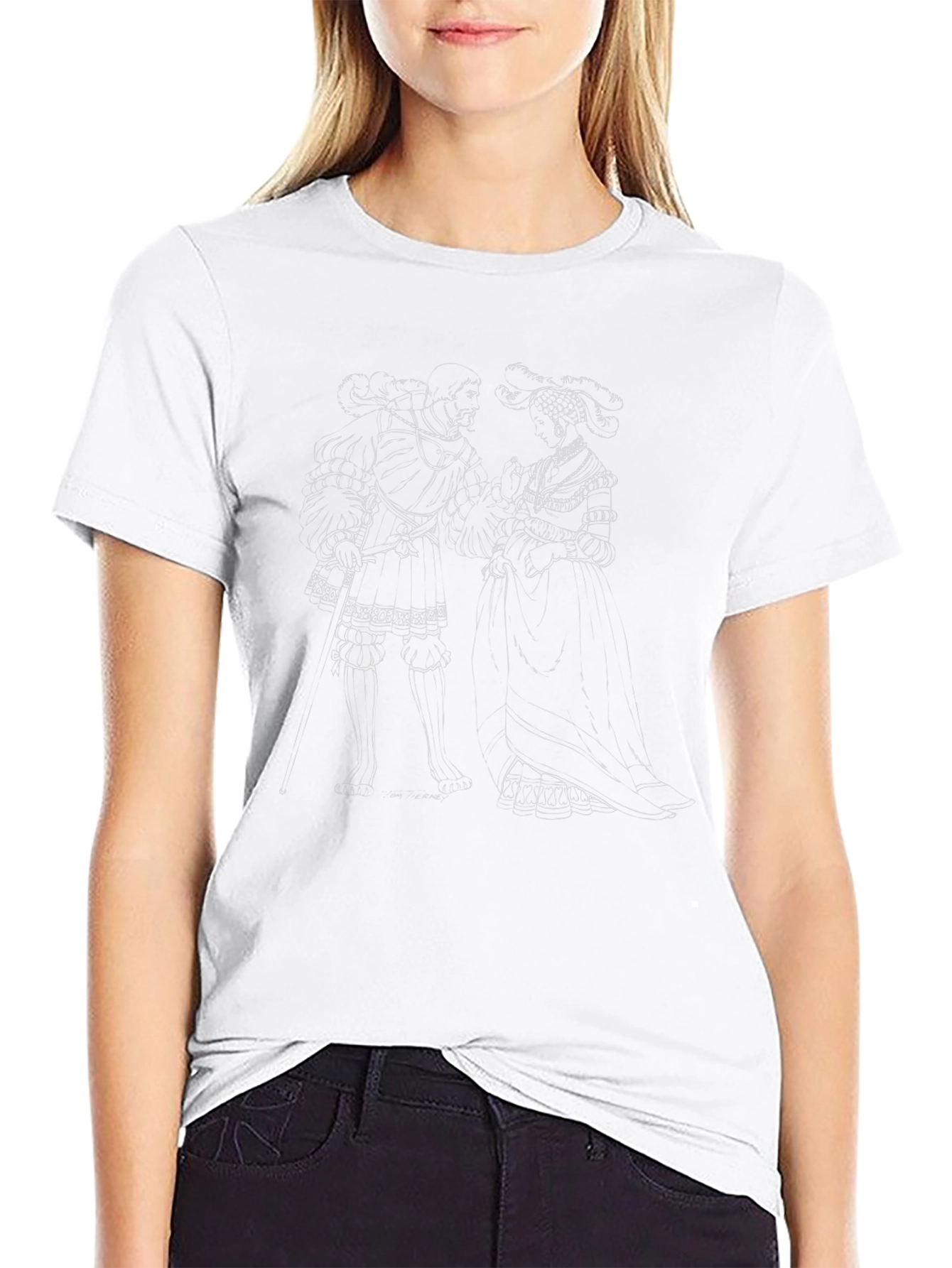 Elegant Black T-Shirt with Historical Couple Design