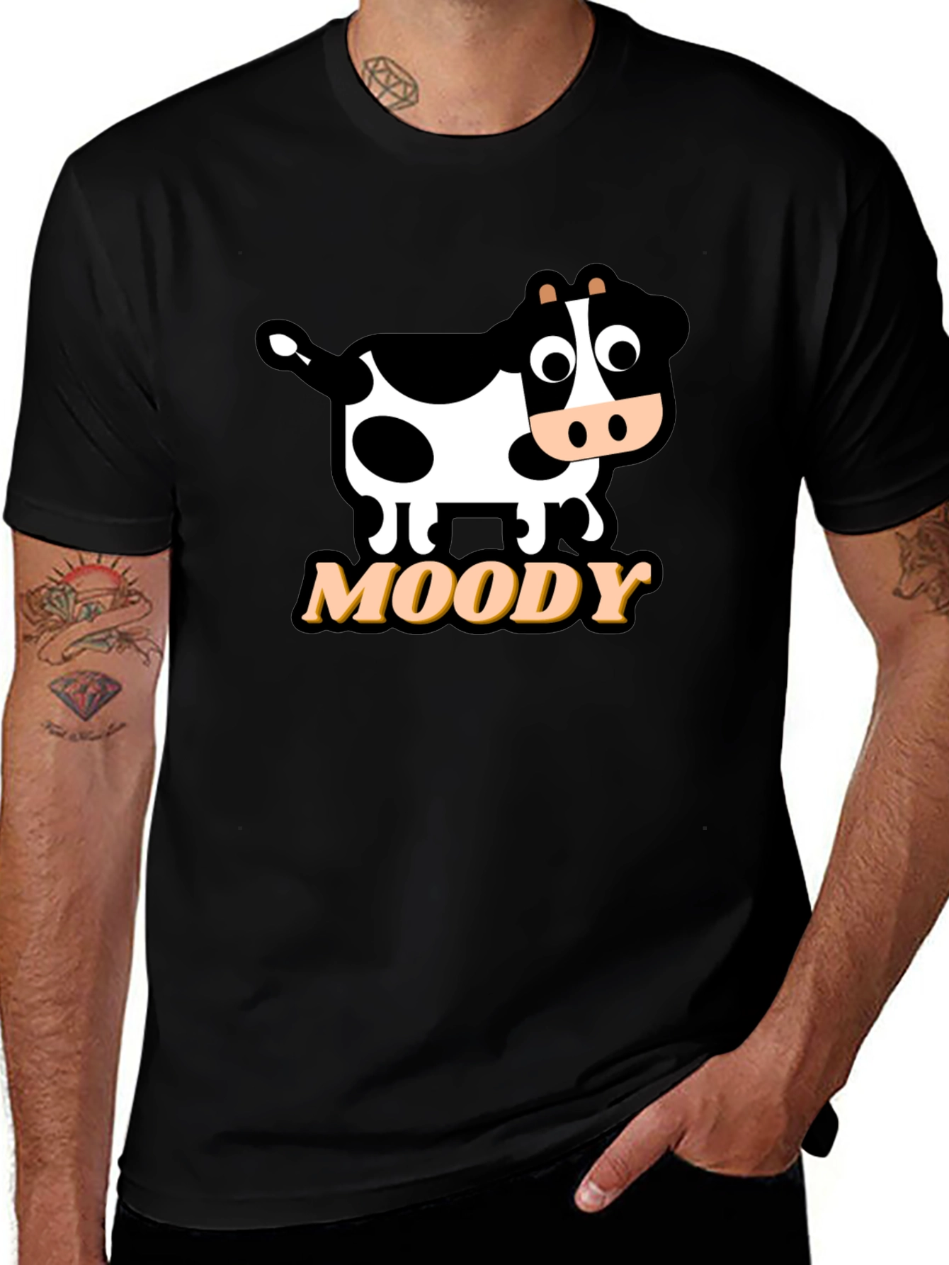 Moody Cow Graphic Tee - Black Cotton T-Shirt