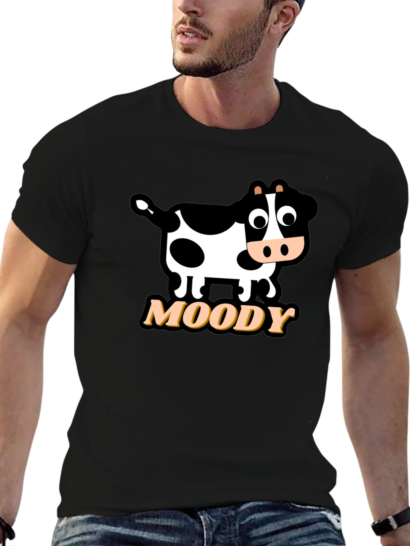 Moody Cow Graphic Tee - Black Cotton T-Shirt