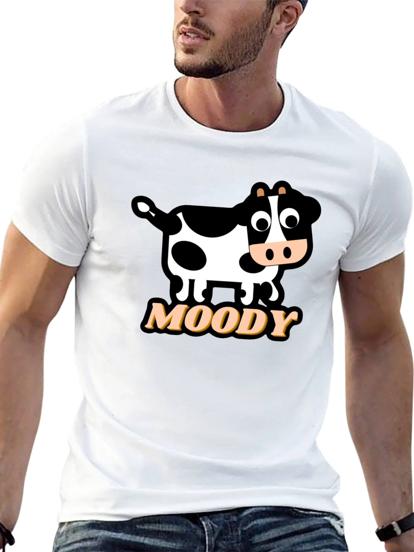 Moody Cow Graphic Tee - Black Cotton T-Shirt