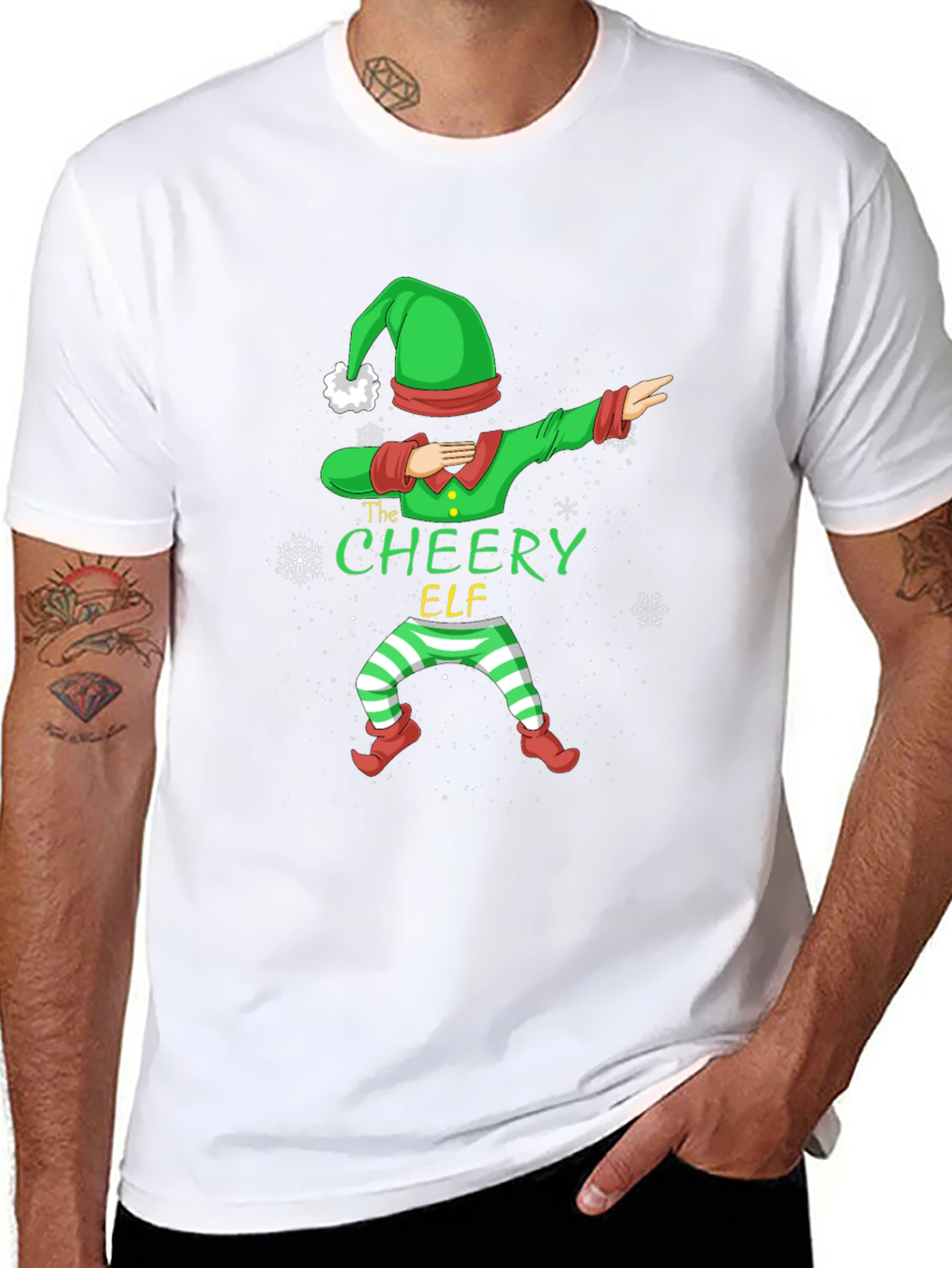 Cheery Elf Christmas Dabbing Graphic T-Shirt