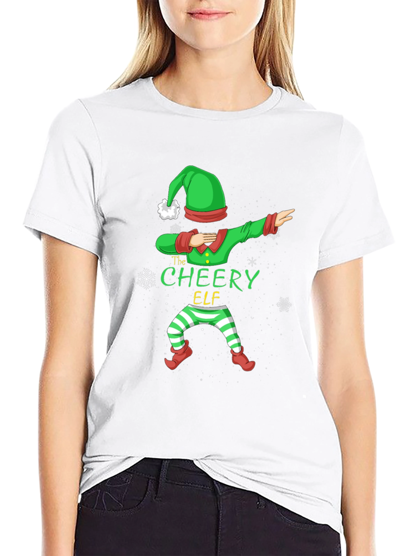 Cheery Elf Christmas Dabbing Graphic T-Shirt